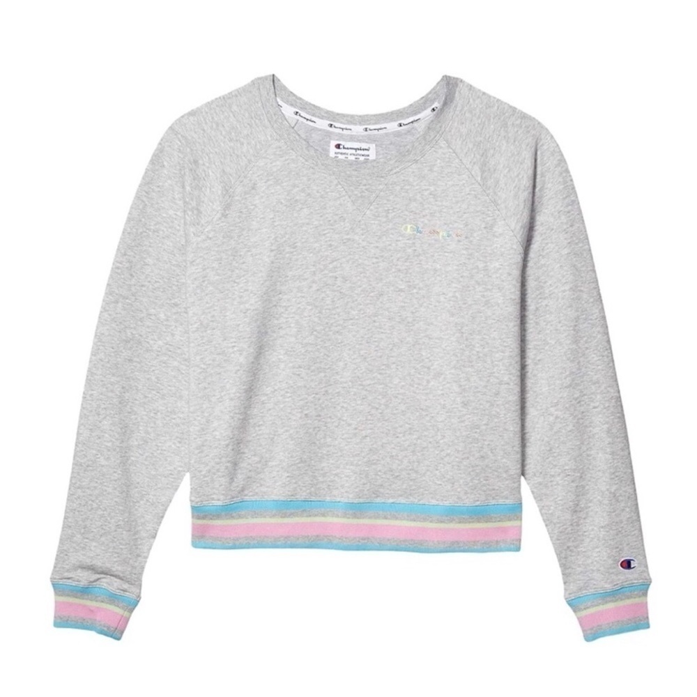 Champion Lifestyle Campus French Terry Sweatshirt Size Small Gray Pastel Stripe - Picture 1 of 8